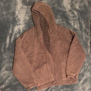 Quilted Hooded Zip Jacket in BlackGrey